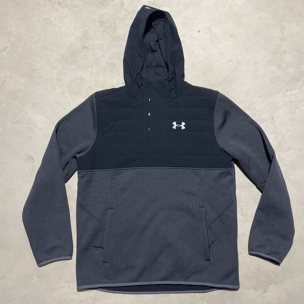 Men's Under Armour Swacket Henley Pullover Hoodie Grey SZ Large Cold Gear
